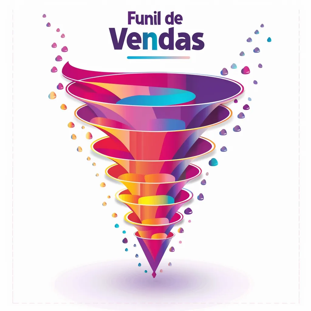 Ilustração de um funil de vendas dividido em três etapas