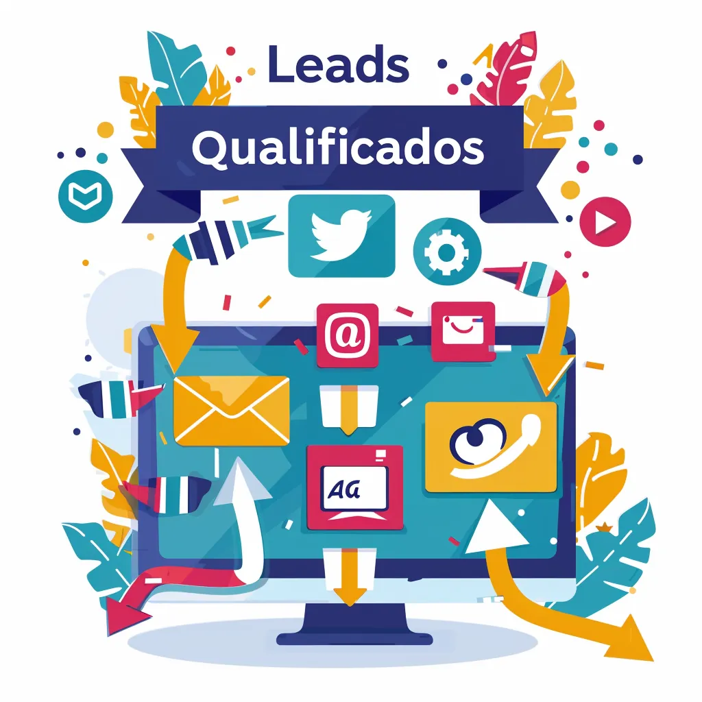 Ilustração de leads entrando em um funil de vendas com etapas visíveis
